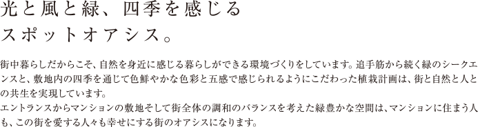 光と風と緑、四季を感じるスポットオアシス。